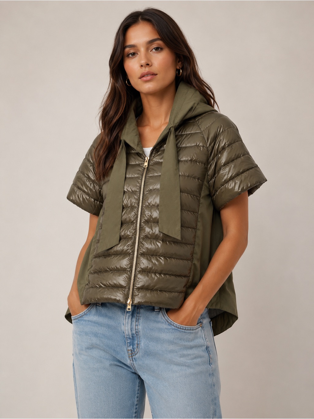 Herno Emilia Quilted Down Jacket Olive Green Lightweight Luxury Outerwear Us 8